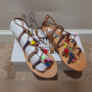 Steve Madden Women’s Multi-Color Pom Pom Gladiator Sandals